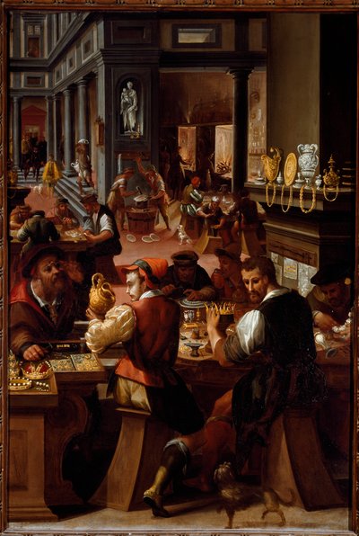 A oficina do ourives (Pintura de Alessandro di Vincenzio Fei