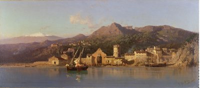 Vista, de, taormina, sicília, com, monte etna, em, a, fundo, 1868 de Alessandro la Volpe