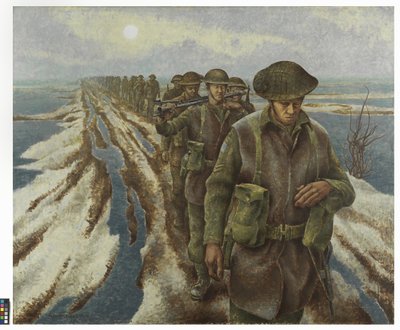 Infantaria perto de Nijmegen, c.1940 (óleo sobre tela) de Alex Colville