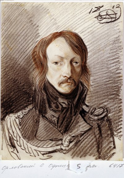Retrato de Alexei Pavlovich Lanskoy (1789-1855). (Retrato de A. P. Lanskoy). Trabalho de Alexander Osipovich Orlowsky (1777-1832), lápis e giz vermelho sobre papel de Alexander Orlowski