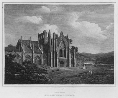 Frente Sul, Igreja da Abadia de Melrose (gravura) de Alexander (after) Nasmyth