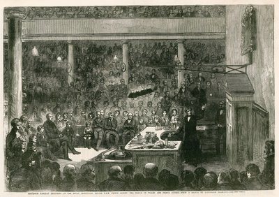 Professor Faraday lecionando na Royal Institution antes de HRH Prince Albert, o Príncipe de Gales, e Prince Alfred de Alexander Blaikley