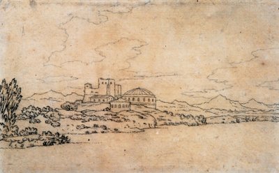 Paisagem italiana com construção em cúpula de Alexander Cozens