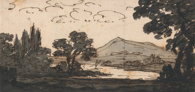 Paisagem com montanha e lago de Alexander Cozens