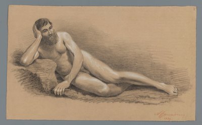 Nu masculino reclinado, virado para a esquerda de Alexander Cranendoncq
