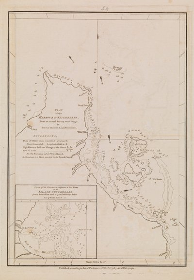 Planta do porto das Seychelles, finais do século XVIII e princípios do século XIX (papel) de Alexander Dalrymple