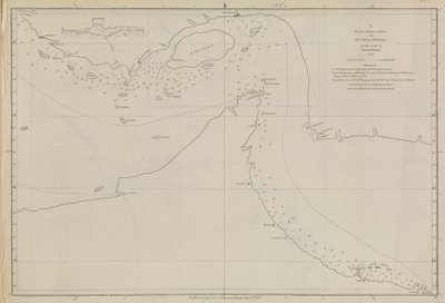 Plans of Ports, Dalrymple, Alexander publicado em 1791 Número de identificação 41167-2001 Uma carta plana de parte do Golfo da Pérsia, parcialmente corrigida pelo Tenente Edward Harvey 1778 de Alexander Dalrymple