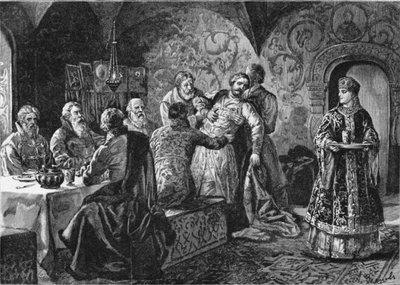 Príncipe Mikhail Vasiliyevich Skopin-Shuisky na festa do conde Vorotynsky de Alexander Efimovich Zemtsov