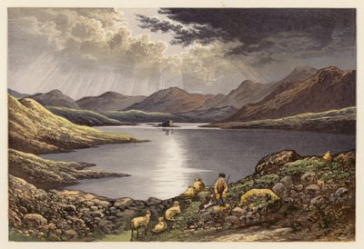 Paisagem de lagos escoceses: Loch Doon (litografia a cores) de Alexander Francis (after) Lydon