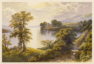 Paisagem de lagos escoceses: Lochmaben (litografia a cores) de Alexander Francis (after) Lydon