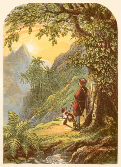 Robinson Crusoe faz um levantamento da ilha de Alexander Francis Lydon