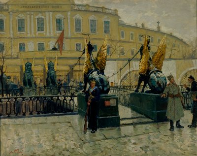 Marinheiros revolucionários guardando o Banco Estadual de Petrogrado, 1927. de Alexander Fyodorovich Bely