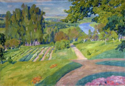 Uma propriedade rural. Pintura de Alexander Fyodorovich Gaush (1873-1947), óleo sobre tela, ca. 1910, arte russa, art nouveau. Museu Regional de Arte M.Vrubel, Omsk (Rússia). de Alexander Gaush