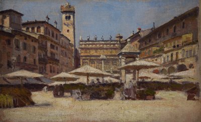 Piazza delle Erbe em Verona, c.1900 (óleo sobre tela) de Alexander Gierymski