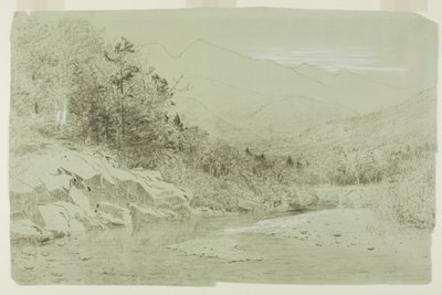 Córrego do rio com montanhas à distância de Alexander Helwig Wyant