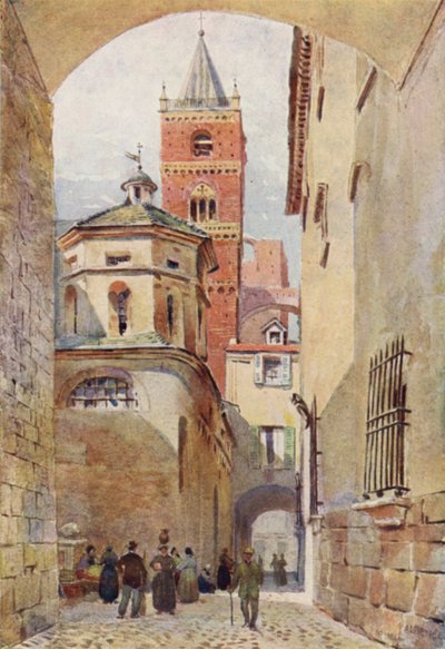 Albenga, Torre da Catedral e Batistério (lito a cores) de Alexander Henry Hallam Murray