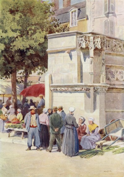 Blois, a Fonte de Luís XII, no Mercado-Place (cor litho) de Alexander Henry Hallam Murray