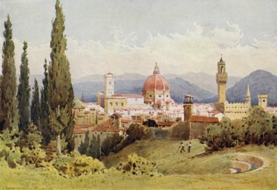 Florença dos Jardins Boboli, olhando para Fiesole (cor litho) de Alexander Henry Hallam Murray