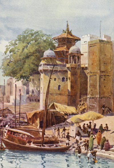 The Bathing Ghats, Benares (cor litho) de Alexander Henry Hallam Murray