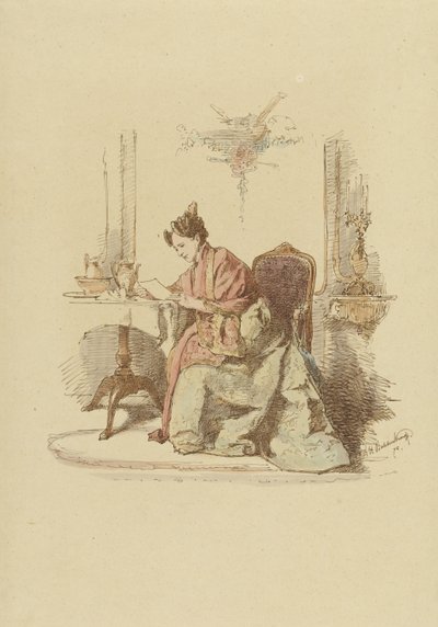 Mulher a ler uma carta a uma mesa de Alexander Hugo Bakker Korff