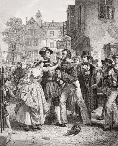 The Press Gang apreendendo um waterman em Tower Hill na manhã de seu dia de casamento, de "Ilustrações de Inglês e Escocês História" Volume II (ver 95977) de Alexander Johnston