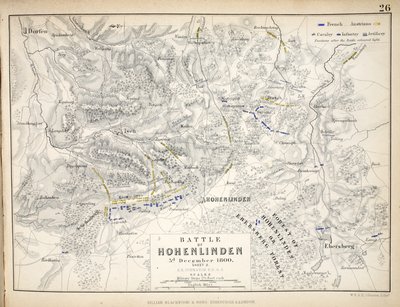 Mapa da Batalha de Hohenlinden, publicado por William Blackwood and Sons, Edimburgo e Londres, 1848 (gravura colorida à mão) de Alexander Keith Johnston