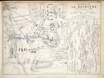 Mapa da Batalha de La Rothiere, publicado por William Blackwood and Sons, Edimburgo e Londres, 1848 (gravura colorida à mão) de Alexander Keith Johnston