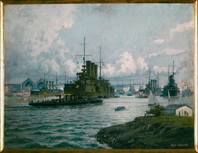 O porto naval austríaco de Pola ... (pintura sobre tela) de Alexander Kirchner