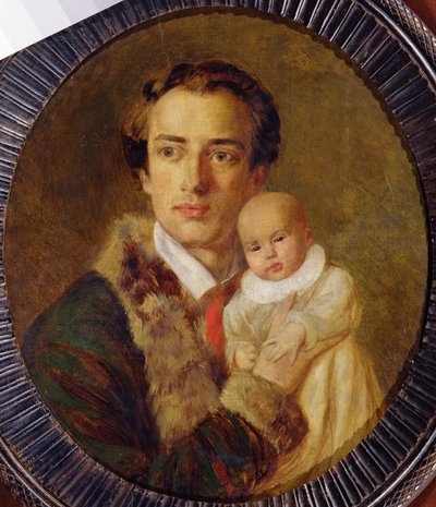 Retrato de Alexander Hearts com seu filho, 1840 de Alexander Lavrentievich Vitberg