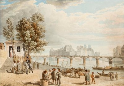 Vue de Paris - Pont des Arts (França) (Vista de Paris) - Obra de Alexander Pavlovich Briullov (Alexandre Brioullov) (1798-1877), aquarela sobre papel (21x30 cm), arte russa do século XIX, romantismo - Coleção particular de Alexander Pavlovich Briullov