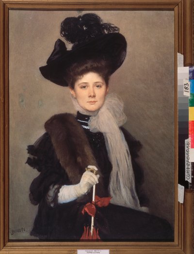 Retrato do artista Lyubov Gaush (1877-1943). Obra de Alexander (Alexander) Petrovich Sokolov (1830-1911), aquarela sobre papel. Arte russa, final do século XIX e início do século XX, modernismo. Museu Regional de Arte, Simferopol (Ucrânia). de Alexander Petrovich Sokolov