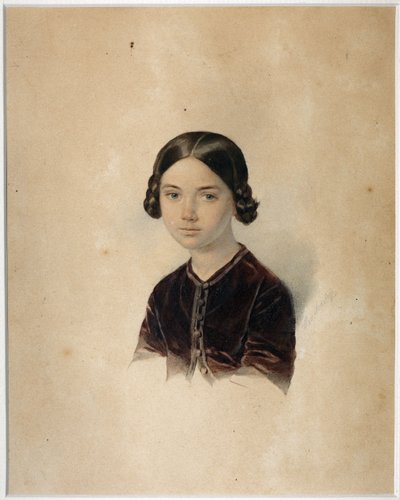 Retrato de Sofia Alexandrovna Briullowa (1848-1901) por Sokolov, Alexander Petrovich (1830-1911). Aquarela sobre papelão, final da década de 1850-início da década de 1860, Museu Estadual de A.S. Pushkin, Moscou de Alexander Petrovich Sokolov