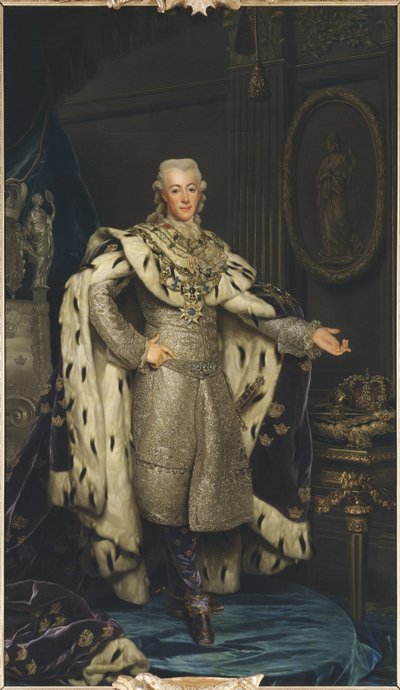 Gustave III de Suede - Retrato do Rei Gustav III da Suécia (1746-1792), de Roslin, Alexandre (1718-1793). Óleo sobre tela de Alexander Roslin
