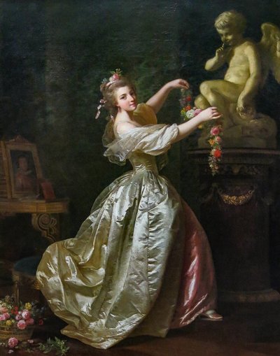 Mulher jovem decorando a estátua do amor de Alexander Roslin