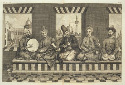 Músicos sírios, prato 4 de "História Natural de Alepo", pub. por Patrick Russell, 1794 de Alexander Russell