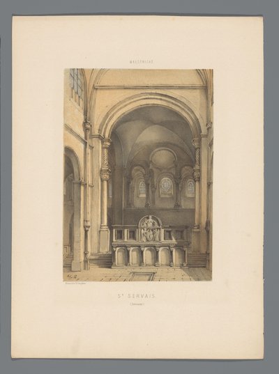 Interior da Basílica de São Servácio em Maastricht St. Servais (Interior) (título no objeto) Monumentos de Maastricht (título da série) de Alexander Schaepkens