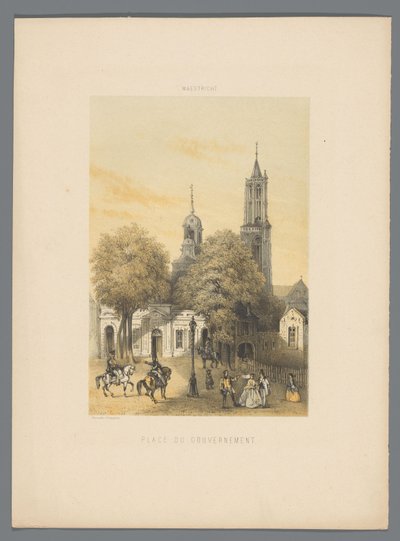 Antiga casa de guarda com praça em Maastricht Place du gouvernement (título no objeto) Monumentos de Maastricht (título da série) de Alexander Schaepkens