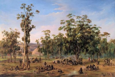 Um acampamento aborígine perto do sopé de Adelaide de Alexander Schramm