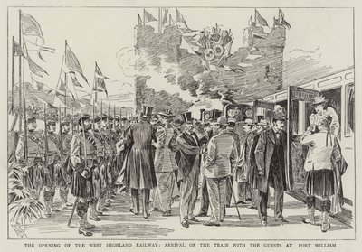 A abertura da West Highland Railway, chegada do trem com os convidados em Fort William de Alexander Stuart Boyd