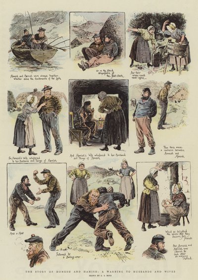 A história de Homesh e Hamish, um aviso aos maridos e esposas (cromolitho) de Alexander Stuart Boyd