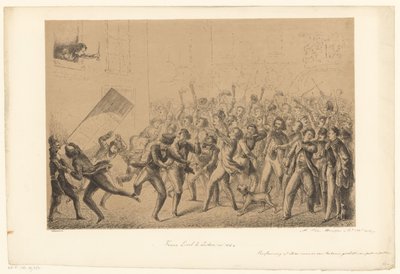 Estudantes em celebração saúdam o seu ídolo Franz Liszt
Franz Liszt em Leiden em 184* (título sobre o objecto)
Do passado (título da série) de Alexander Ver Huell (signed by artist)