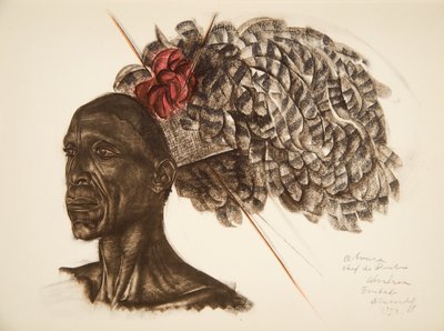 Aboura, Chefe Ababoua (Bambili), de Cartoons and Paintings of Africa, executado durante a expedição Citroen Centre Afrique, segunda missão Haardt Audouin-Dubreuil, pub. Paris, 1927 de Alexander Yakovlev
