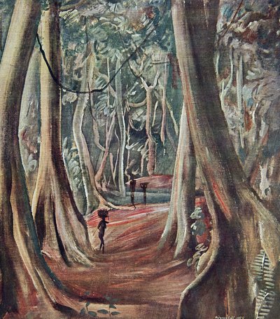 Na Grande Floresta, de Cartuns e Pinturas da África, executado durante a expedição Citroen Centre Afrique, segunda missão Haardt Audouin-Dubreuil, pub. Paris, 1927 de Alexander Yakovlev