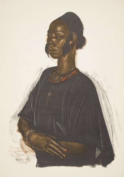 Haoussa woman (Zinder), de desenhos e pinturas africanos, executada durante a expedição Citroen Centre Afrique, segunda missão Haardt Audouin-Dubreuil, pub. Paris, 1927 de Alexander Yakovlev