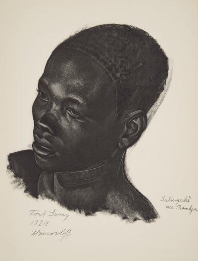 Ialingede, raça de Mandja. (Fort Lamy), de Cartoons and Paintings in Africa, executado durante a expedição Citroen Centre Afrique, segunda missão Haardt Audouin-Dubreuil, pub. Paris, 1927 (cama de cor de Alexander Yakovlev