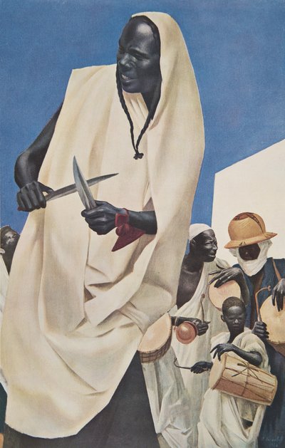 A Dança Kuli-Kuta (Niamey) Paródia dos antigos sacrifícios humanos do Dahomey), de Desenhos e Pinturas da África, executada durante a expedição da Citroen Central Africa, segunda missão Haardt de Alexander Yakovlev