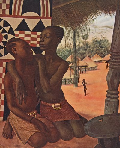 Titi e Naranghe, filhas do chef Eki Bondo (Haut Ouelle) (Lua de uma mãe Mangbetou, mãe de uma mãe Matchaga), de Cartoons and Paintings of Africa, executadas durante a expedição Citroen Centre Afr de Alexander Yakovlev