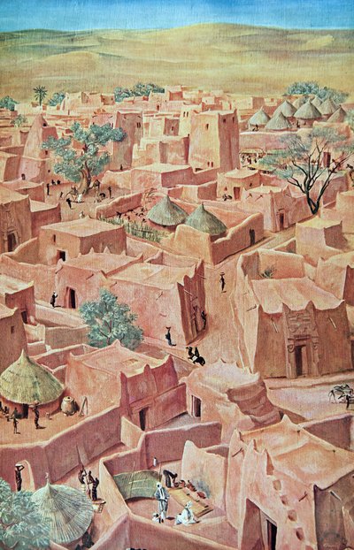 Zinder, de Desenhos e Pinturas da África, executado durante a expedição Citroen Centre Afrique, segunda missão Haardt Audouin-Dubreuil, pub. Paris, 1927 de Alexander Yakovlev