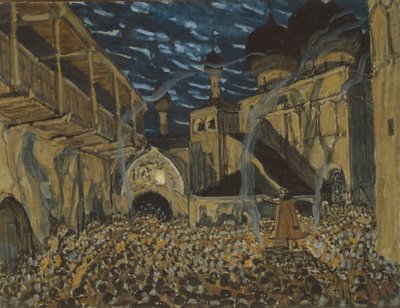 Cenário para a ópera The Pskov Maiden de N. Rimsky-Korsakov, c. de Alexander Yakovlevich Golovin