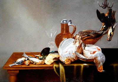 Uma Natureza Morta de caça com perdizes e outras aves (óleo no painel) de Alexander van Adriaenssen